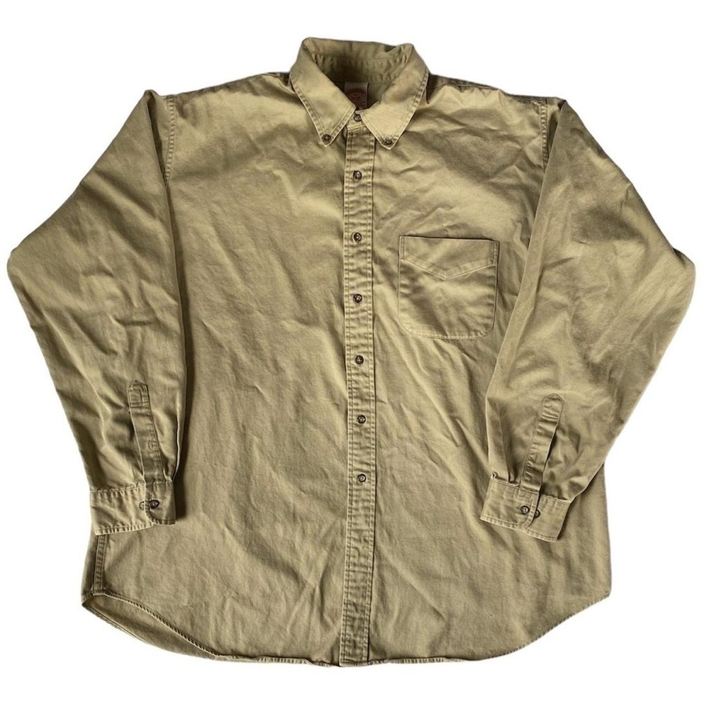 Vintage Brooks Brothers Men’s Button Down Collared Dress Shirt Khaki/Tan Size XL